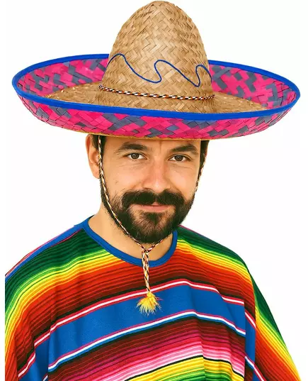 Mexikansk sombrero med rosa och blå kant vuxen