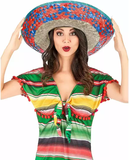 Mexikansk sombrero med röd och blå kant vuxen