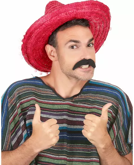 Röd sombrero med pompongkant vuxen