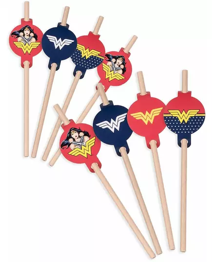 8 sugrör med Wonder Woman™-medaljong i kartong 20 cm