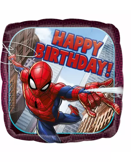 Fyrkantig Spider-man™-aluminiumballong Happy Birthday 43 cm