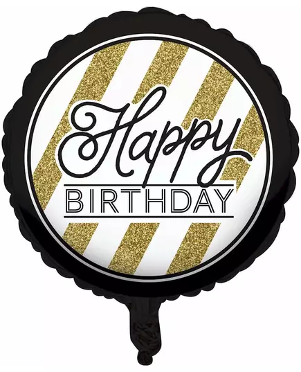 Happy Birthday-aluminiumfolieballong, svart och guld, 46 cm