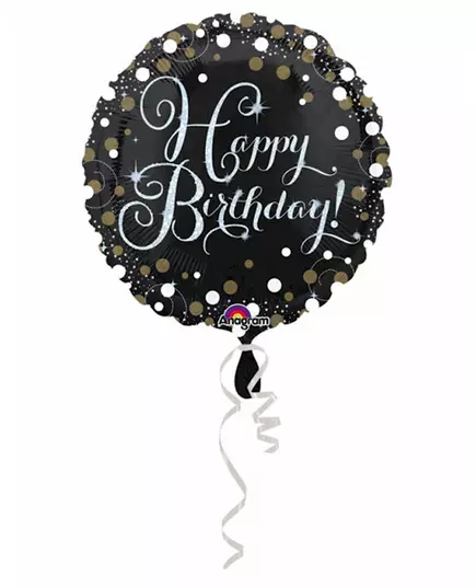 Glittrande aluminiumballong Happy Birthday 45 cm