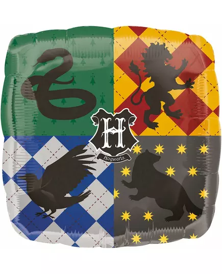 Fyrkantig aluminiumballong Hogwarts-husens vapensköldar Harry Potter™ 43 x 43 cm