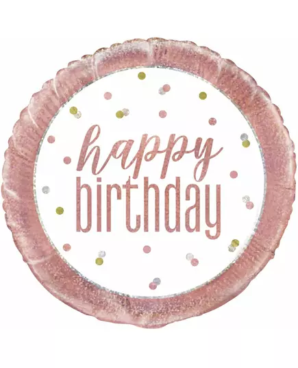 Happy Birthday-ballong i aluminium vit och rosa 45 cm