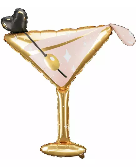 Rosa och guldfärgad cocktailglasballong i aluminium 126 x 93 cm