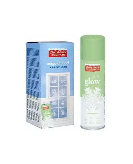 Självlysande snöspray 150 ml med julstenciler