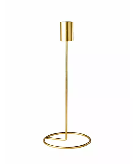 Designljusstake på fot i guldfärgad metall 23 x 9,5 cm