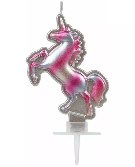 Sött rosa och silverfärgat enhörningsljus 16 x 9 cm