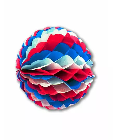 Blåvit och röd bikakeboll i papper 25 cm