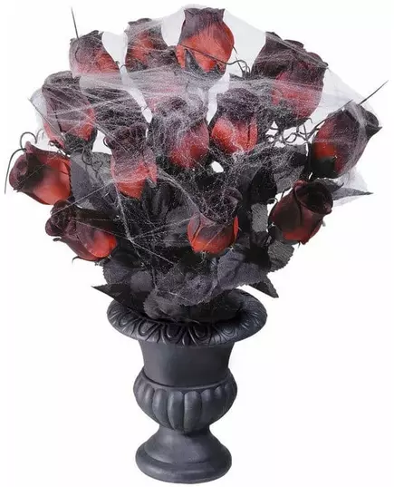 Bukett med röda rosor och spindelnät 35 cm Halloween