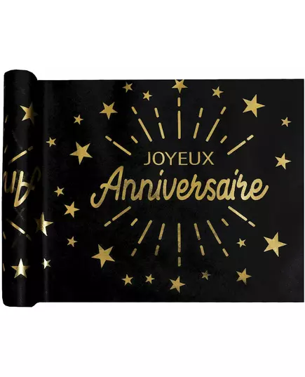 Bordslöpare för födelsedag i svart och guld nonwoven, 5 m x 30 cm