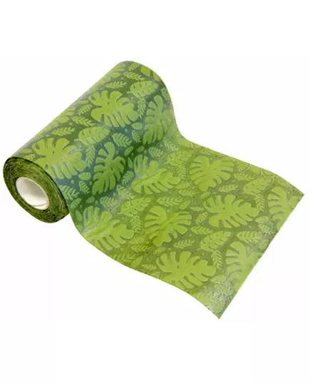 Nonwoven-bordslöpare med tropiskt bladrelief grön 15 cm x 5 m