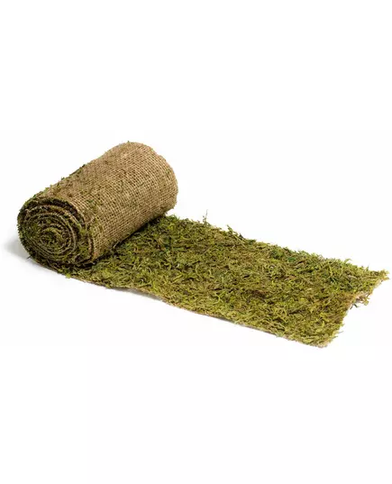 Bordslöpare i vitt tyg och växtmossa 20 cm x 2 m