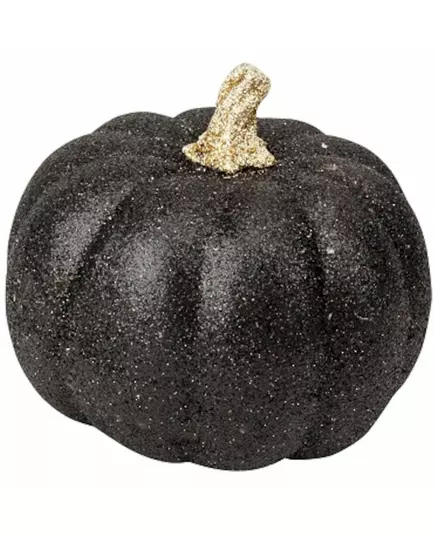 Svart och guldfärgad glittrande pumpa i harts 12 cm