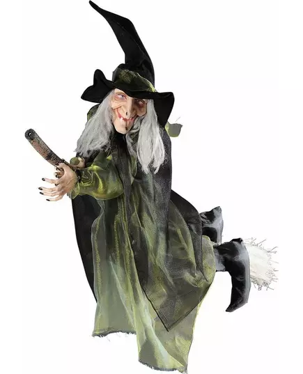 Hängande dekoration flygande häxa på kvast 100 cm Halloween