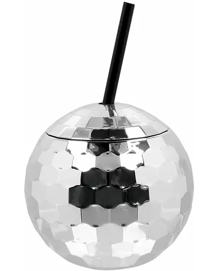 Disco-kulformad mugg med silverfärgat sugrör 650ml
