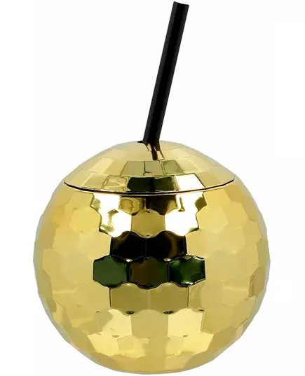 Disco-kulformad mugg med sugrör guld 650 ml