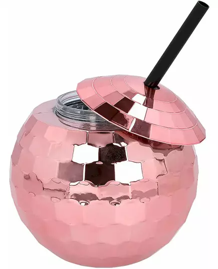 Diskokulformad mugg med rosa sugrör 650 ml