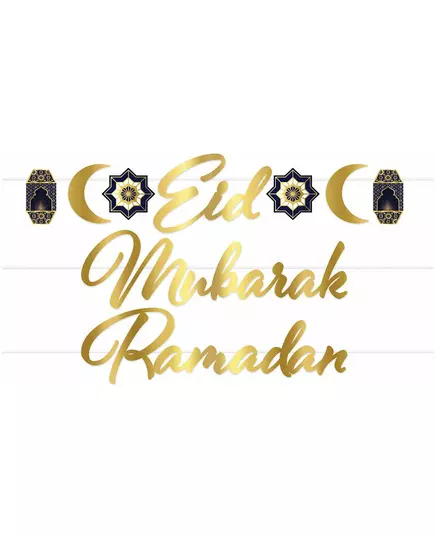 Guldig kartonggirlang Eid Mubarak 182 cm