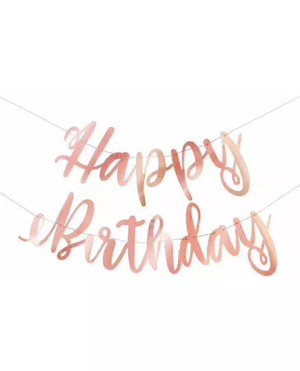 Metallisk roséguldfärgad girlang i kartong happy birthday 2,13 m