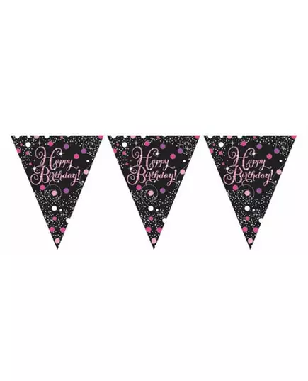 Glittrande rosa vimpelgirlang för fest, 3 m 96 x 21 cm