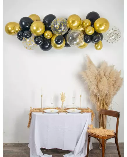 Kit med 34 ballonger till Halloweenbåge svarta, gyllene och transparenta med fladdermöss