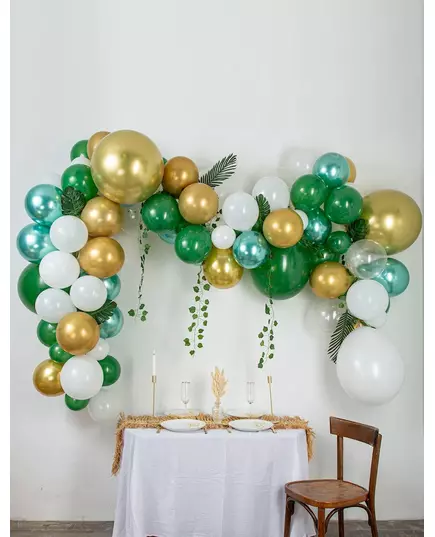 Ballongbågekit med tropiska motiv och 86 murgröna-, palm- och monstera-blad