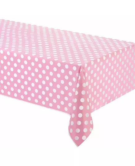 Rosa plastduk med vita prickar 137 x 274 cm