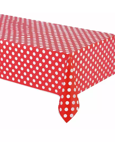 Röd plastduk med vita prickar 137 x 274 cm