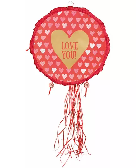 Piñata hjärta Love you röd och guld 40 cm
