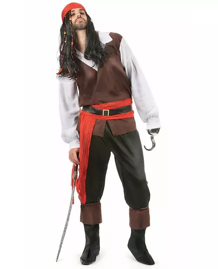 Piratmaskeraddräkt med svarta byxor herr, Storlek: Medium/Large