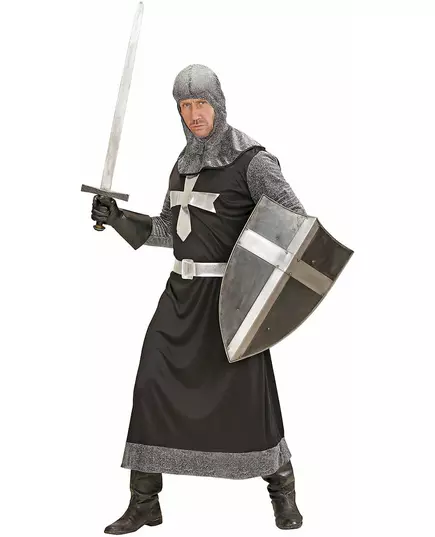 Maskeraddräkt medeltida riddare svart och silver herr, Storlek: Large