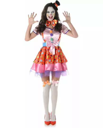 Färgglad prickig clownmaskeraddräkt för dam, Storlek: Small