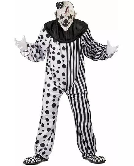 Maskeraddräkt monstruös clown svart och vit vuxen, Storlek: Medium