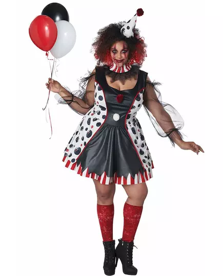 Psykoklovn maskeraddräkt klänning plus size dam, Storlek: XX-Large (46/48)