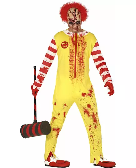 Röd och gul zombiemaskeraddräkt clown vuxen