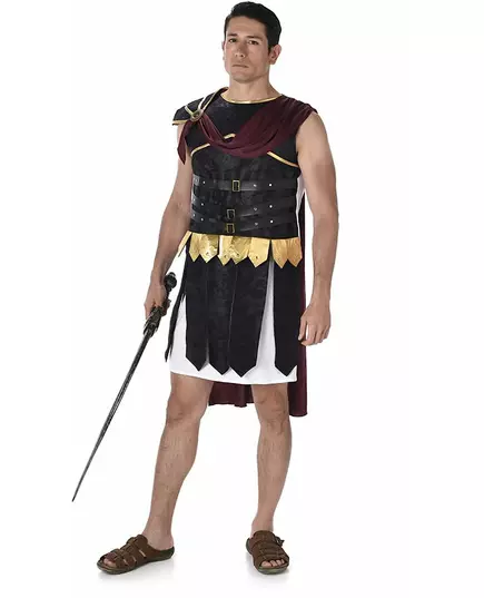 Svart och guldfärgad romersk gladiatormaskeraddräkt herr, Storlek: Medium