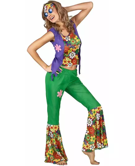 Hippie flower power-maskeraddräkt dam, Storlek: Small