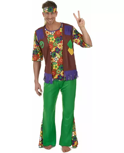 Hippie flower power-maskeraddräkt herr, Storlek: Large