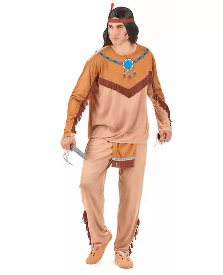 Beige och brun indianmaskeraddräkt herr, Storlek: One size (42)