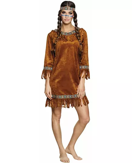 Indianmaskeraddräkt i fuskmocka dam