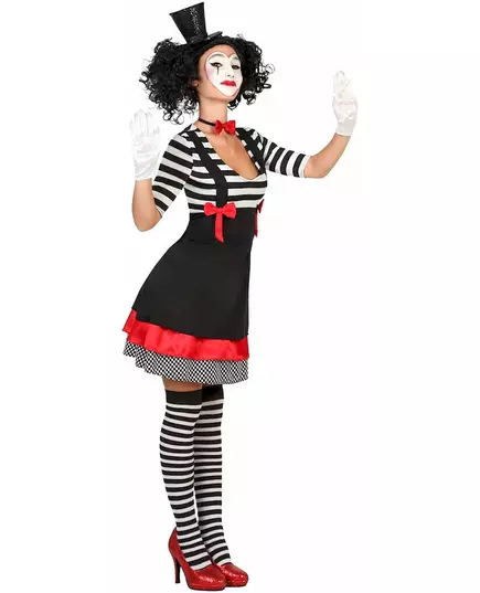 Mime-maskeraddräkt med svart och röd klänning dam, Storlek: X-Small/Small