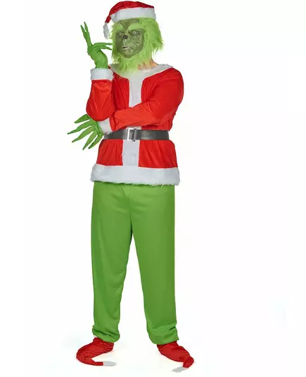 Grön grinigt monster-maskeraddräkt vuxen, Storlek: Medium/Large