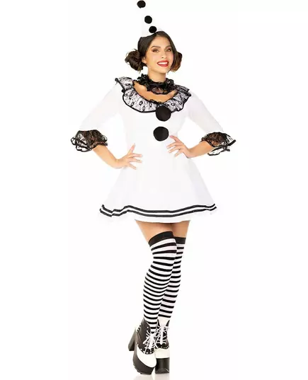 Sexig vit pierrot-maskeraddräkt för dam, Storlek: Small/Medium (38-40)