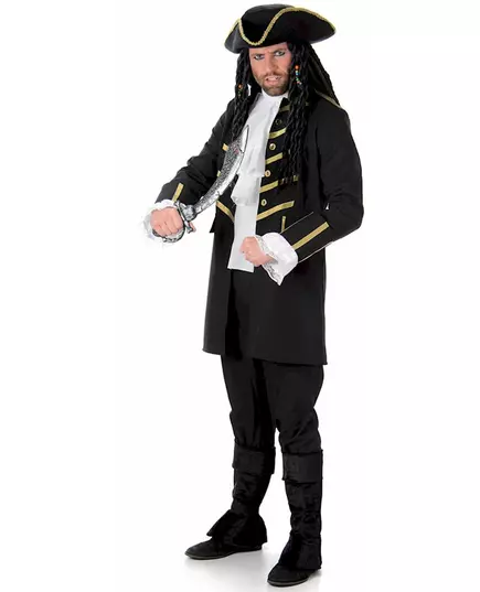 Svart och guldfärgad piratmaskeraddräkt för herr, Storlek: Medium