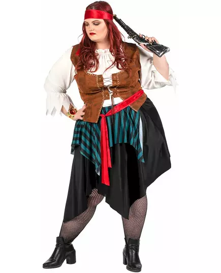 Blå och svart randig piratmaskeraddräkt dam plus size