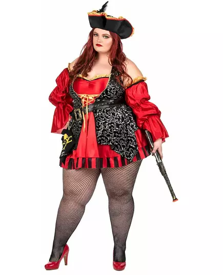 Lyxig röd piratmaskeraddräkt i stora storlekar dam, Storlek: X-Large (44/46)