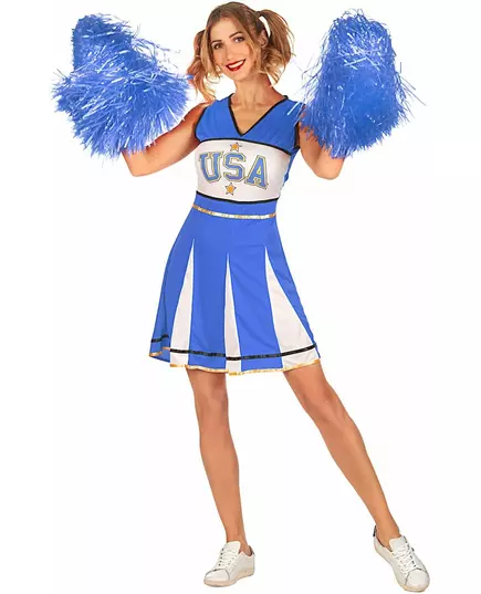 Blå amerikansk pompom girl-maskeraddräkt dam, Storlek: Large
