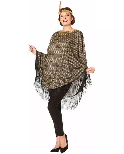 Charlestonponcho-maskeraddräkt guld dam